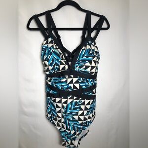 Womens Blue, Black, White Swimsuit. Size 18. By: Cactus. Like New.